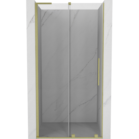 Mexen Velar L Schiebetür Duschabtrennung 100 cm, transparent, gebürstetes Gold - 871-100-003-01-55