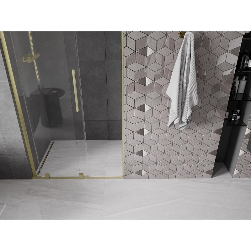 Mexen Velar L Schiebeduschtür 120 cm, transparent, gebürstetes Gold - 871-120-003-01-55