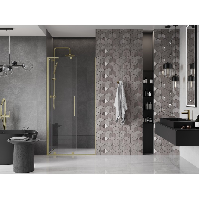 Mexen Velar L Duschabtrennung Schiebetür 110 cm, transparent, gebürstetes Gold - 871-110-003-01-55