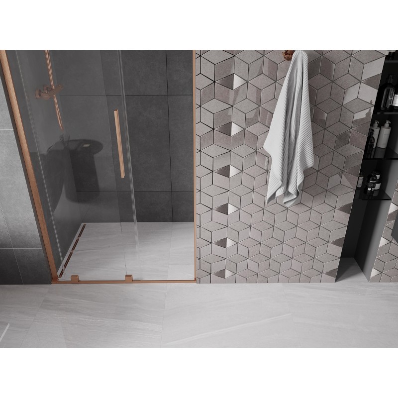 Mexen Velar L Duschschiebetür 90 cm, transparent, gebürstetes Kupfer - 871-090-003-01-65