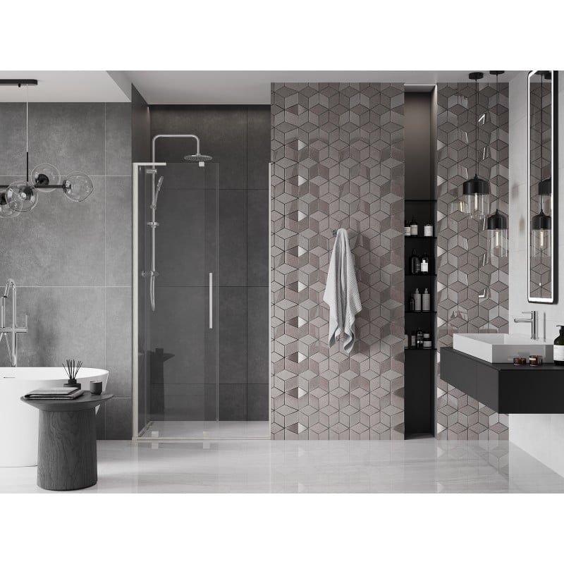 Mexen Velar L Schiebetür für Dusche 90 cm, transparent, gebürsteter Nickel - 871-090-003-01-97