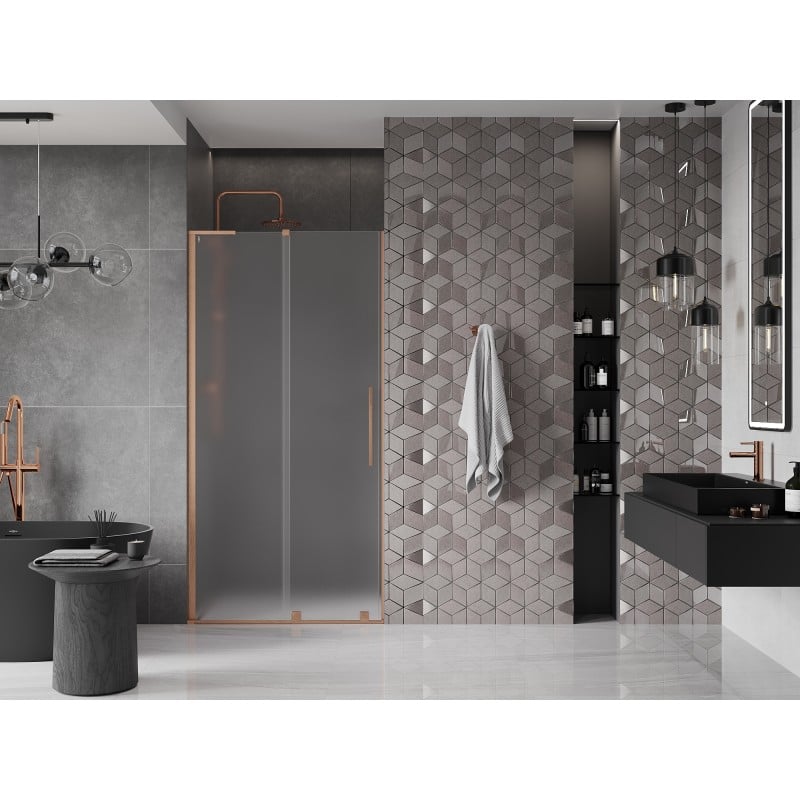 Mexen Velar L Schiebetür für Dusche 120 cm, Mattglas, gebürstetes Kupfer - 871-120-003-31-65