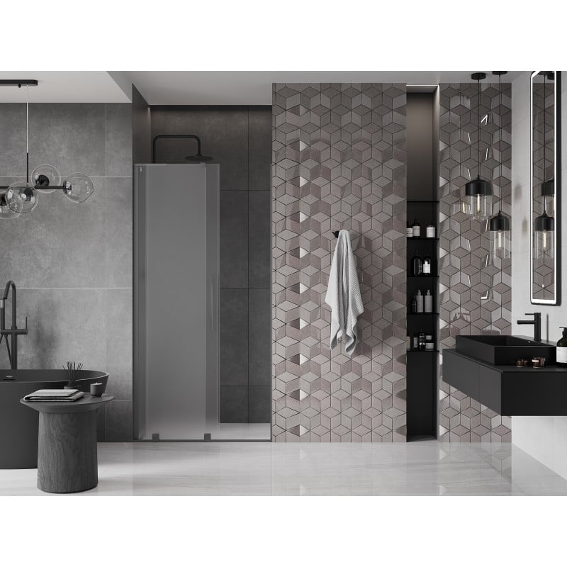 Mexen Velar L Schiebetür Duschwand 100 cm, mattiert, Gun Metal - 871-100-003-31-95
