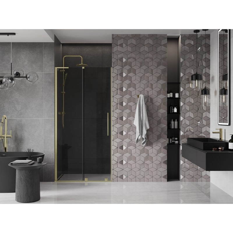 Mexen Velar L Schiebetür für Dusche 120 cm, Graphit, gebürstetes Gold - 871-120-003-41-55