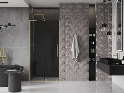 Mexen Velar L Schiebetür für Dusche 120 cm, Graphit, gebürstetes Gold - 871-120-003-41-55