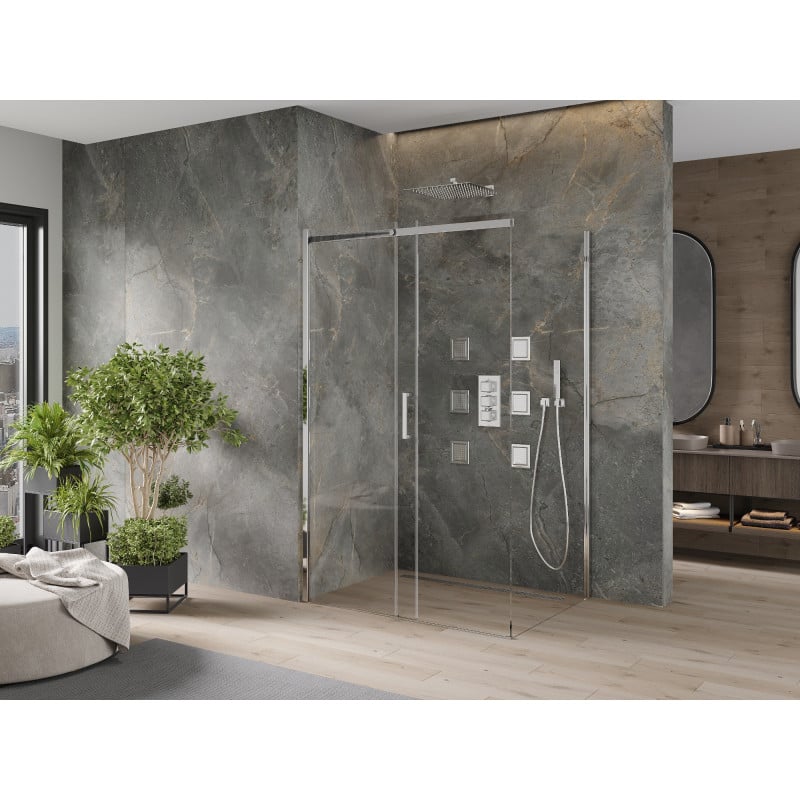 Mexen Omega 130 x 100 cm große, verschiebbare Duschkabine, transparent, Chrom - 825-130-100-01-00