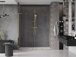 Mexen Velar L Duo Schiebetür-Duschabtrennung 180 cm, transparent, gold - 871-180-003-02-50