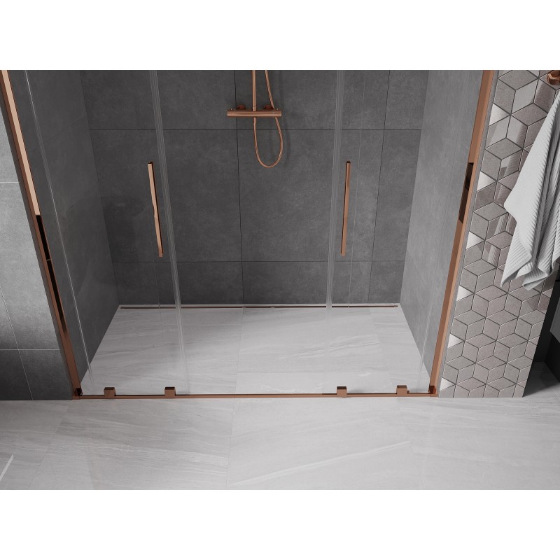 Mexen Velar L Duo Duschschiebetür 200 cm, transparent, Roségold - 871-200-003-02-60