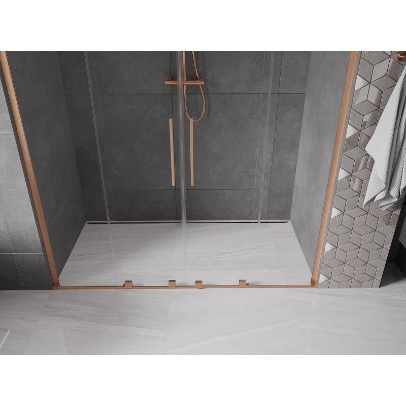 Mexen Velar L Duo Schiebetür 180 cm, transparent, gebürstetes Kupfer - 871-180-003-02-65