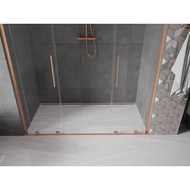 Mexen Velar L Duo Schiebetüren Dusche 200 cm, transparent, gebürstetes Kupfer - 871-200-003-02-65
