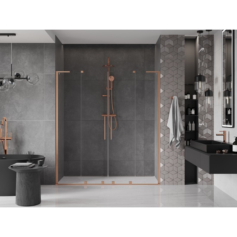 Mexen Velar L Duo Schiebetüren Dusche 200 cm, transparent, gebürstetes Kupfer - 871-200-003-02-65