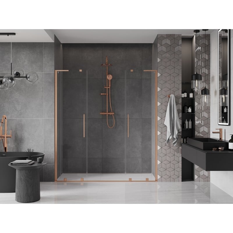 Mexen Velar L Duo Schiebetüren Dusche 200 cm, transparent, gebürstetes Kupfer - 871-200-003-02-65