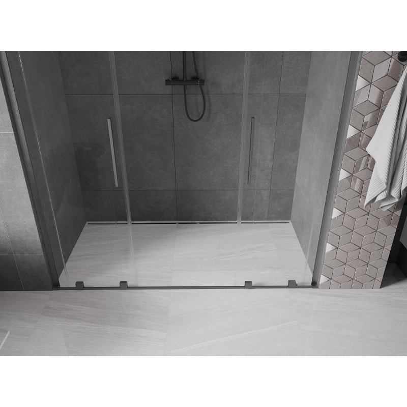 Mexen Velar L Duo Schiebetür-Duschwand 170 cm, transparent, gebürstetes Gun Gray - 871-170-003-02-66