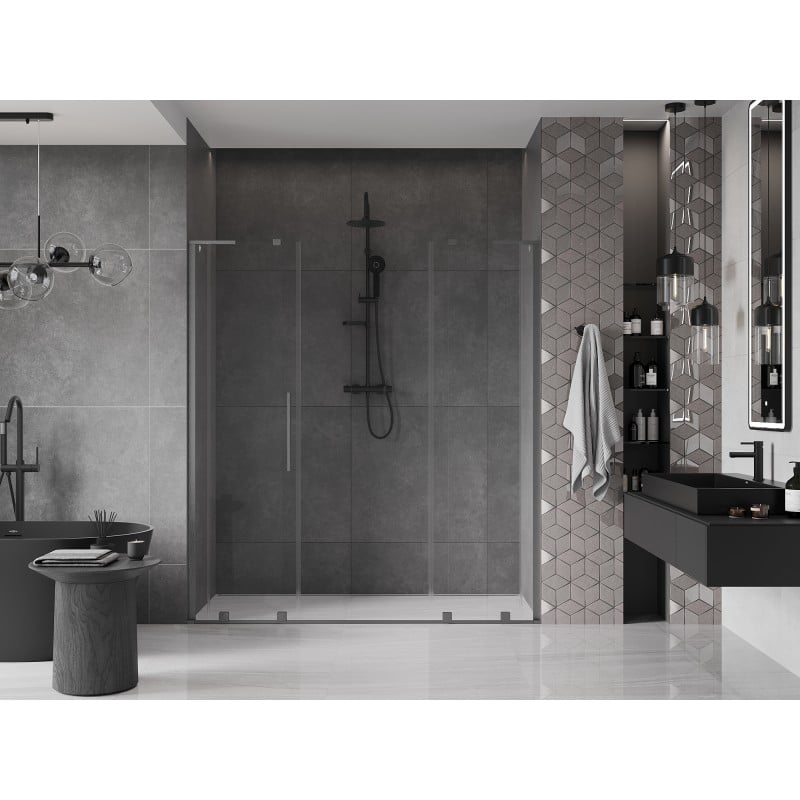 Mexen Velar L Duo Schiebetüren für die Dusche 200 cm, transparent, gun gray gebürstet - 871-200-003-02-66