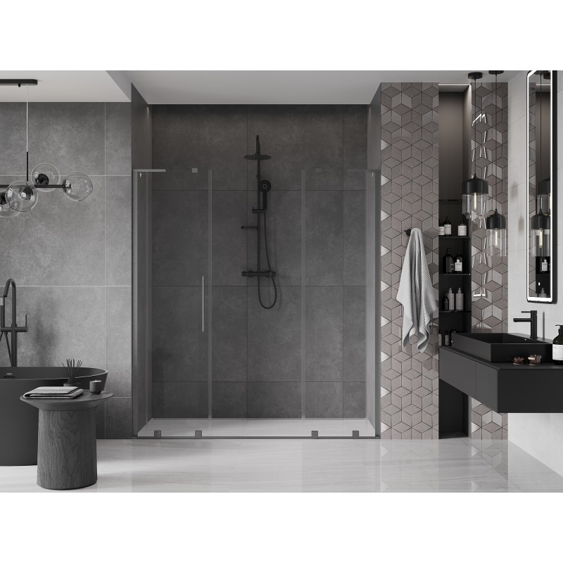 Mexen Velar L Duo Schiebetür-Duschwand 170 cm, transparent, gebürstetes Gun Gray - 871-170-003-02-66