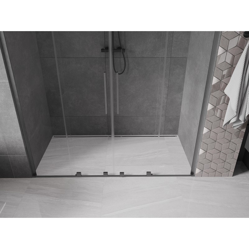 Mexen Velar L Duo Schiebetür-Duschwand 170 cm, transparent, gebürstetes Gun Gray - 871-170-003-02-66