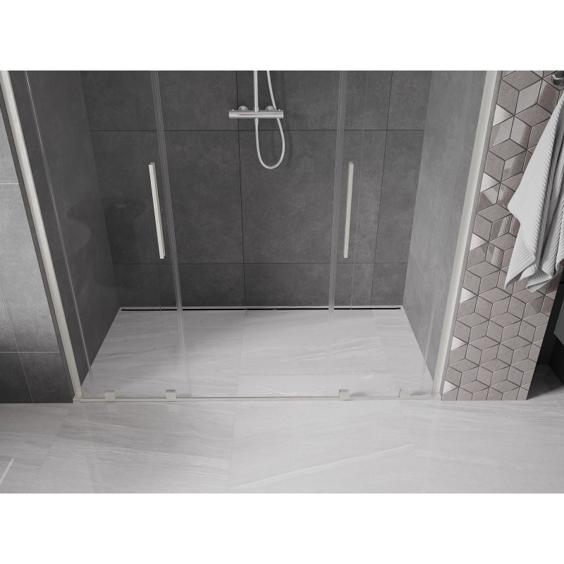 Mexen Velar L Duo Schiebetür-Duschabtrennung 170 cm, transparent, gebürstetes Nickel - 871-170-003-02-97