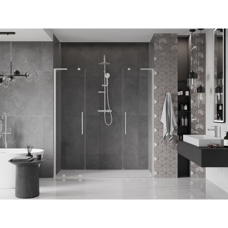 Mexen Velar L Duo Schiebetür-Duschabtrennung 170 cm, transparent, gebürstetes Nickel - 871-170-003-02-97