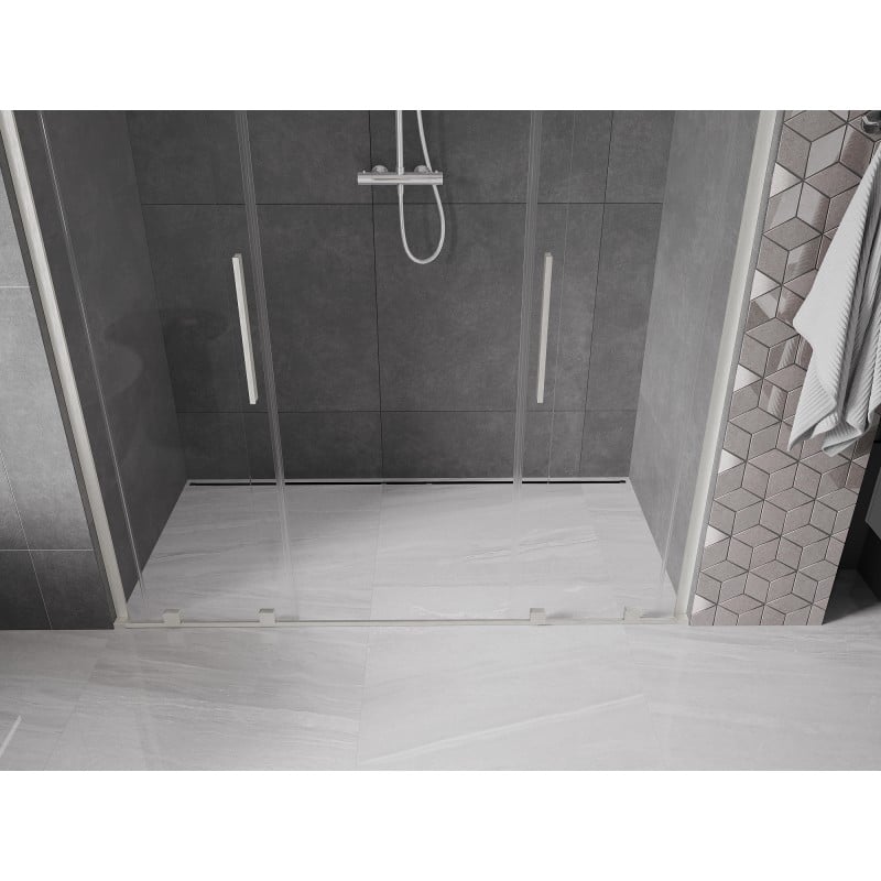 Mexen Velar L Duo Schiebetür Duschwand 200 cm, transparent, gebürstetes Nickel - 871-200-003-02-97