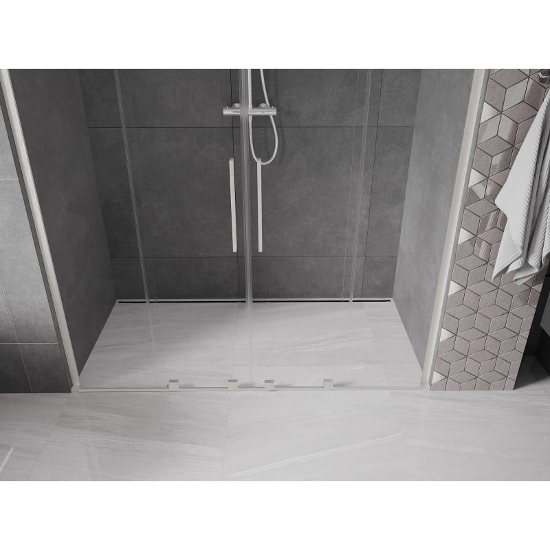 Mexen Velar L Duo Schiebetür Duschwand 200 cm, transparent, gebürstetes Nickel - 871-200-003-02-97
