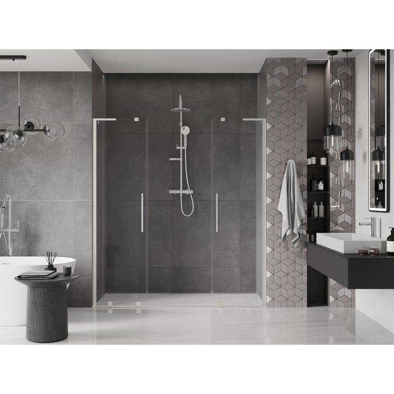 Mexen Velar L Duo Schiebetür Duschwand 200 cm, transparent, gebürstetes Nickel - 871-200-003-02-97
