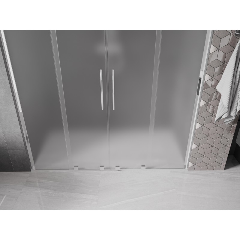 Mexen Velar L Duo Schiebetür Duschabtrennung 170 cm, Milchglas, Chrom - 871-170-003-32-01