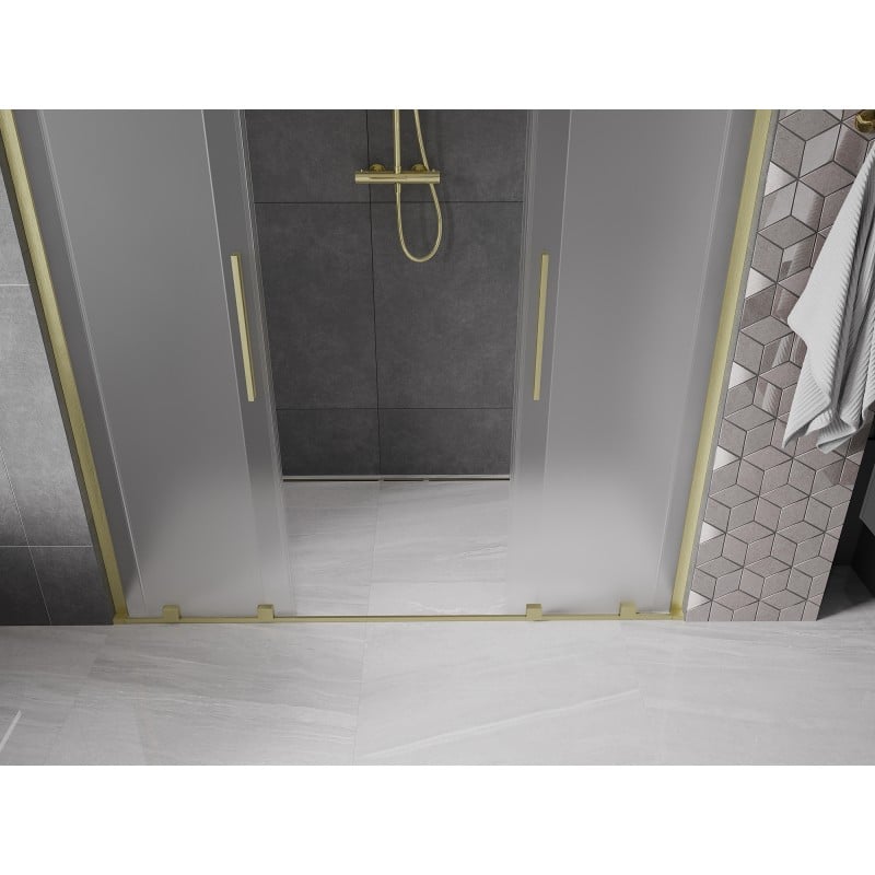 Mexen Velar L Duo Schiebetür-Duschwand 200 cm, Mattglas, gebürstetes Gold - 871-200-003-32-55