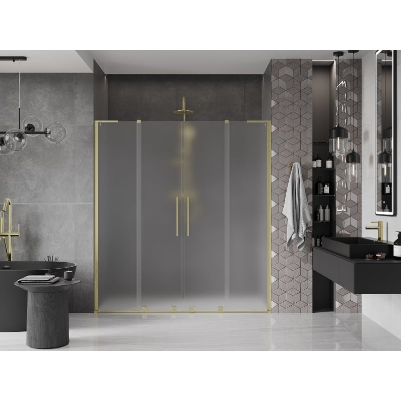 Mexen Velar L Duo Schiebetür-Duschwand 200 cm, Mattglas, gebürstetes Gold - 871-200-003-32-55