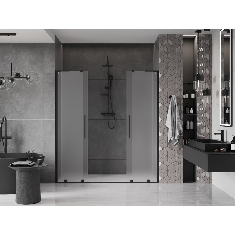 Mexen Velar L Duo Schiebetüren 180 cm, Frost, Schwarz - 871-180-003-32-70