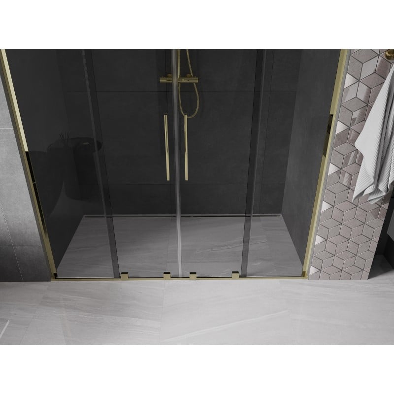 Mexen Velar L Duo Schiebetüren Dusche 200 cm, Graphit, Gold - 871-200-003-42-50