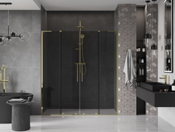 Mexen Velar L Duo Schiebetüren Dusche 200 cm, Graphit, Gold - 871-200-003-42-50