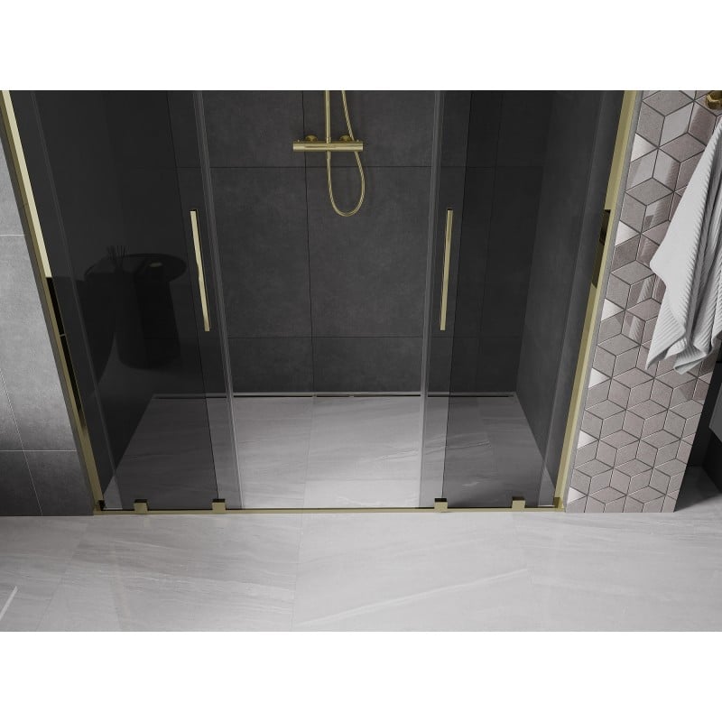 Mexen Velar L Duo Schiebeduschtür 170 cm, Graphit, Gold - 871-170-003-42-50