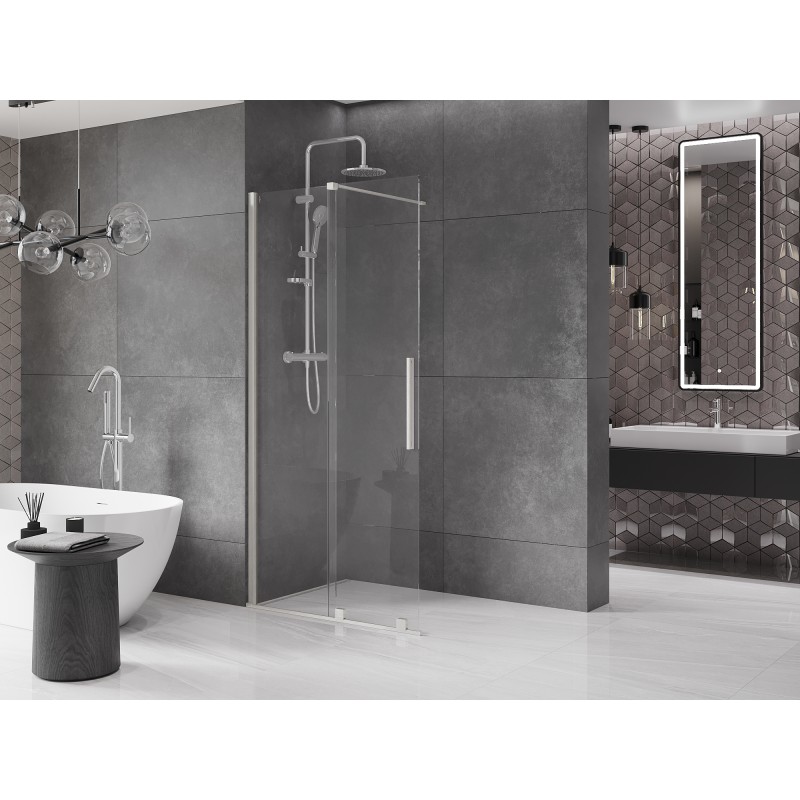 Mexen Velar Schiebeduschwand Walk-in 100 x 200 cm, transparent 8 mm, gebürstetes Nickel - 871-100-000-03-97