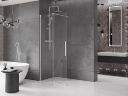 Mexen Velar Schiebeduschwand Walk-in 100 x 200 cm, transparent 8 mm, gebürstetes Nickel - 871-100-000-03-97