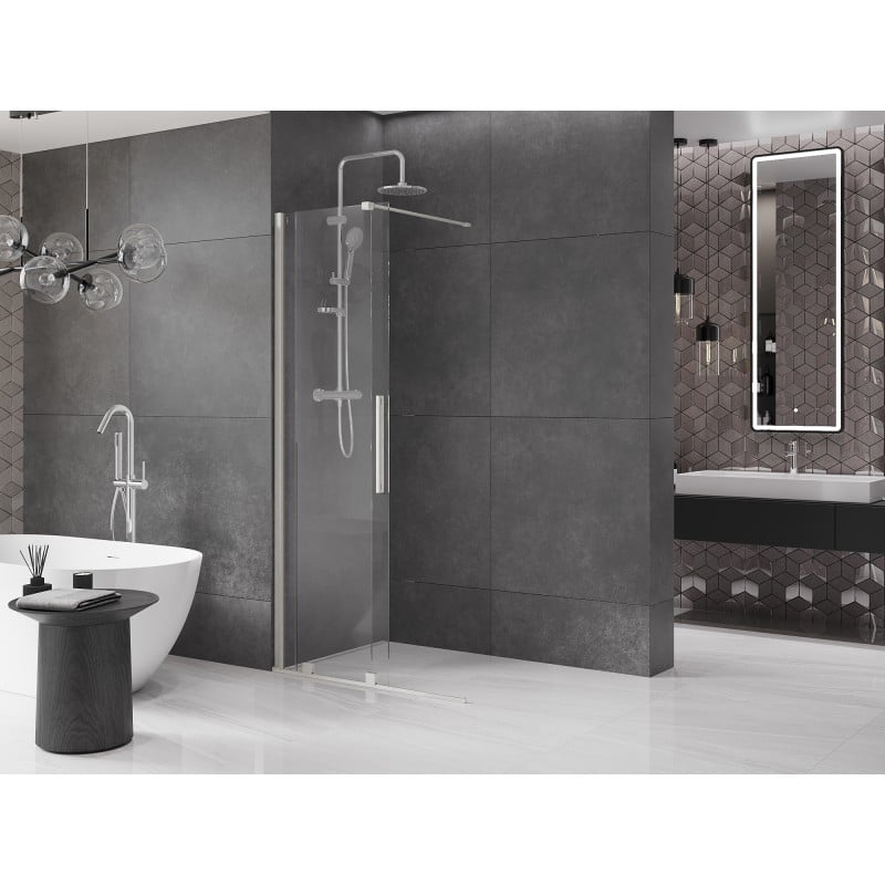 Mexen Velar Schiebeduschwand Walk-in 100 x 200 cm, transparent 8 mm, gebürstetes Nickel - 871-100-000-03-97