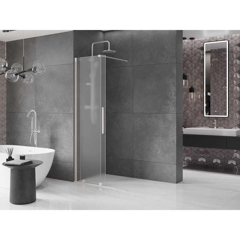 Mexen Velar Duschwand Schiebetür Walk-in 90 x 200 cm, Mattglas 8 mm, gebürsteter Nickel - 871-090-000-33-97