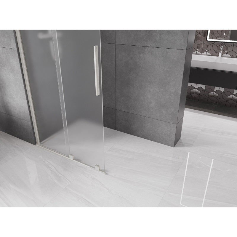 Mexen Velar Schiebeduschwand Walk-in 110 x 200 cm, Mattglas 8 mm, Gebürsteter Nickel - 871-110-000-33-97