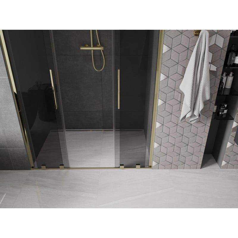 Mexen Velar Duo Schiebeduschtür 140 cm, Graphit, Gold - 871-140-000-42-50