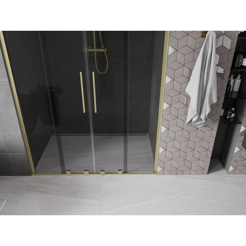 Mexen Velar Duo Schiebeduschtür 140 cm, grafit, gebürstetes Gold - 871-140-000-42-55