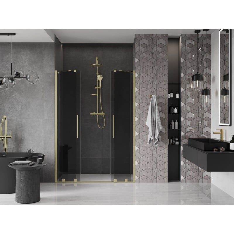 Mexen Velar Duo Schiebeduschtür 140 cm, grafit, gebürstetes Gold - 871-140-000-42-55