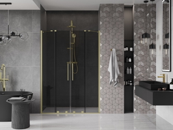 Mexen Velar Duo Schiebeduschtür 160 cm, Graphit, gebürstetes Gold - 871-160-000-42-55