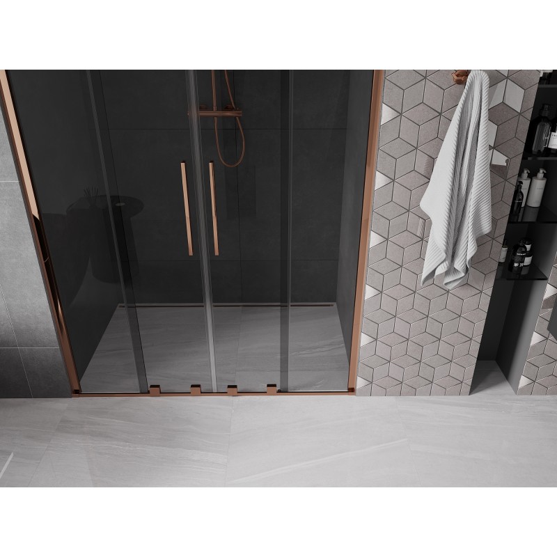 Mexen Velar Duo Schiebetüren Dusche 160 cm, Graphit, Roségold - 871-160-000-42-60