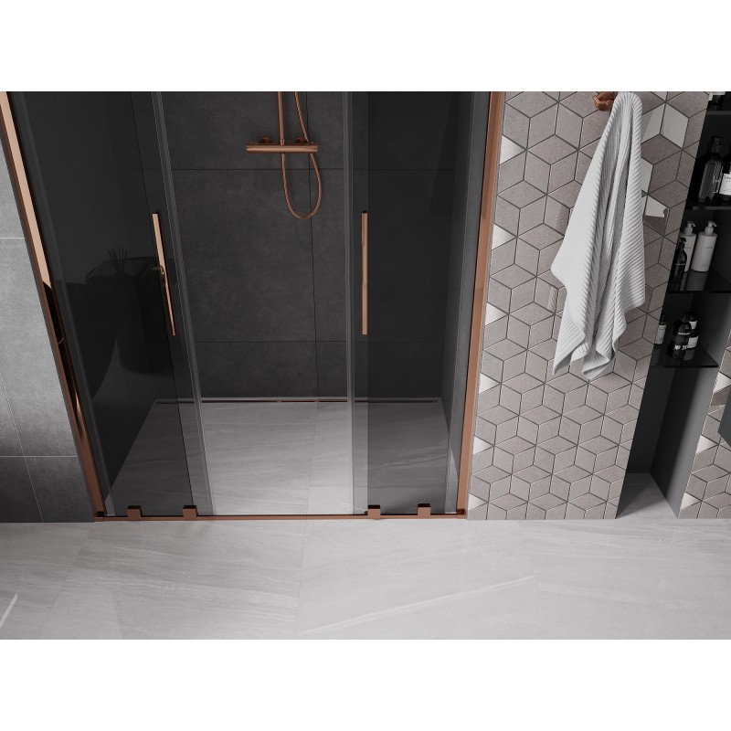 Mexen Velar Duo Schiebetür für Dusche 140 cm, Graphit, Roségold - 871-140-000-42-60