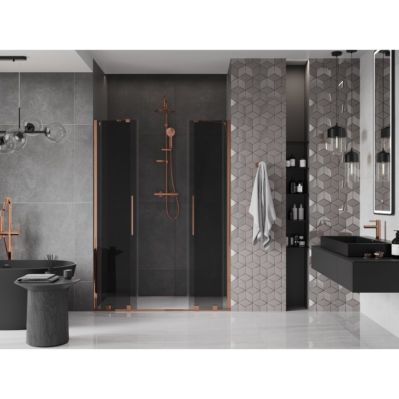 Mexen Velar Duo Schiebetür für Dusche 140 cm, Graphit, Roségold - 871-140-000-42-60