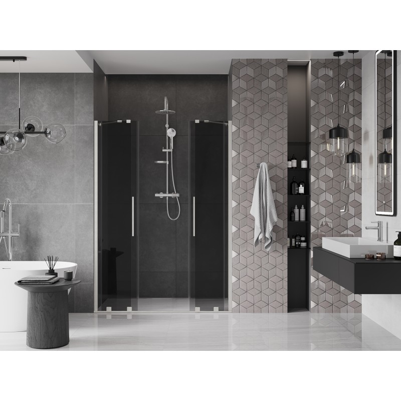 Mexen Velar Duo Schiebetür Dusche 150 cm, Graphit, gebürsteter Nickel - 871-150-000-42-97