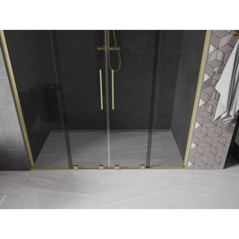 Mexen Velar L Duo Duschschiebetür 170 cm, Grafit, gebürstetes Gold - 871-170-003-42-55