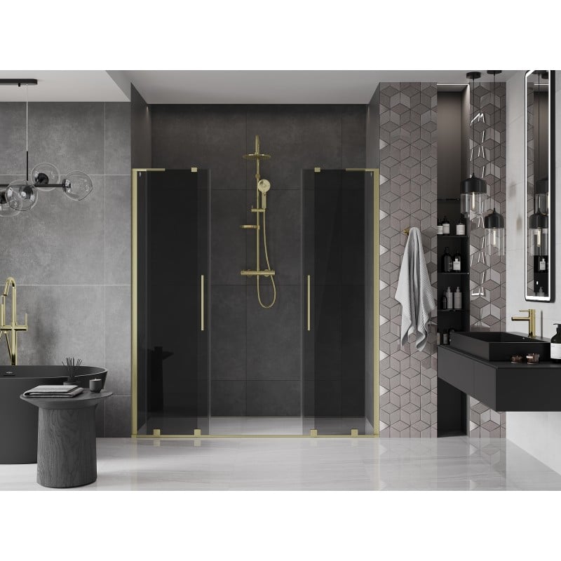 Mexen Velar L Duo Schiebetüren 180 cm, Grafit, gebürstetes Gold - 871-180-003-42-55