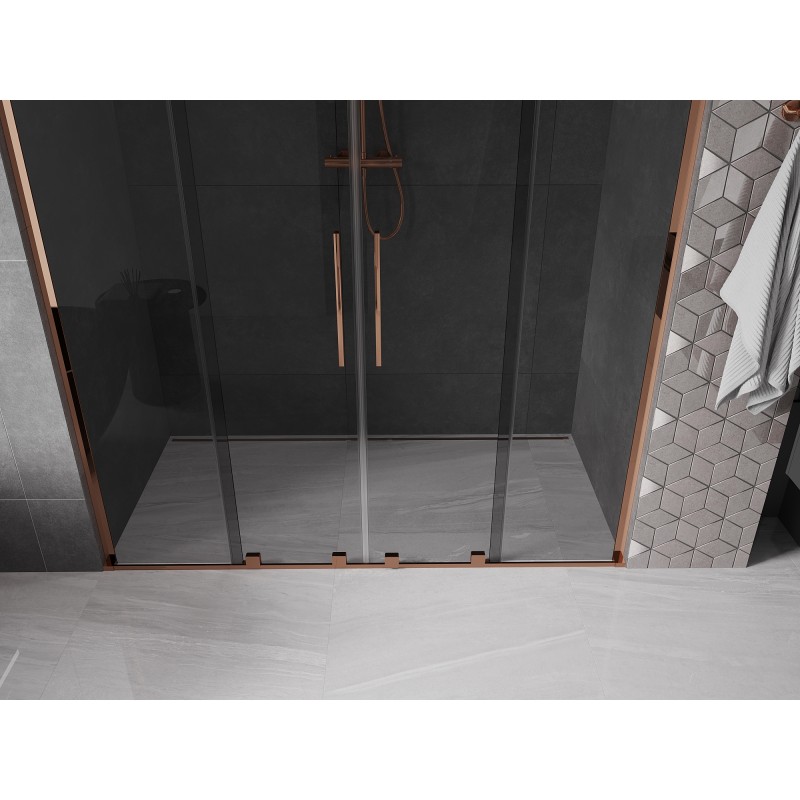 Mexen Velar L Duo Schiebetür Dusche 180 cm, Graphit, Roségold - 871-180-003-42-60