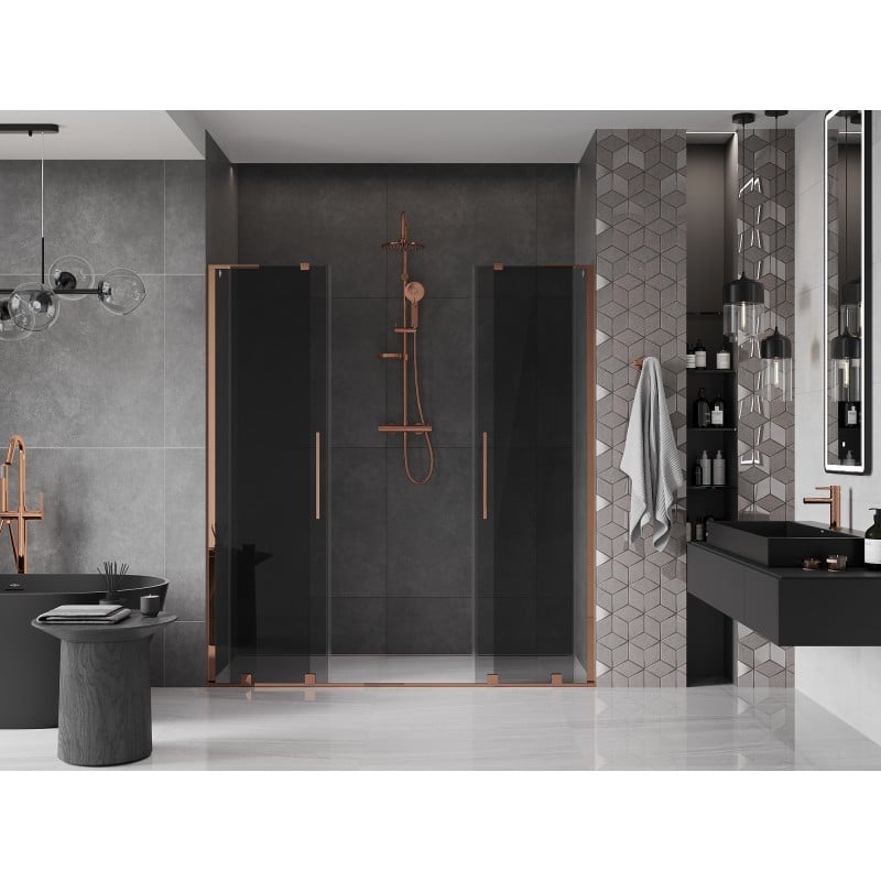 Mexen Velar L Duo Schiebetür Dusche 180 cm, Graphit, Roségold - 871-180-003-42-60