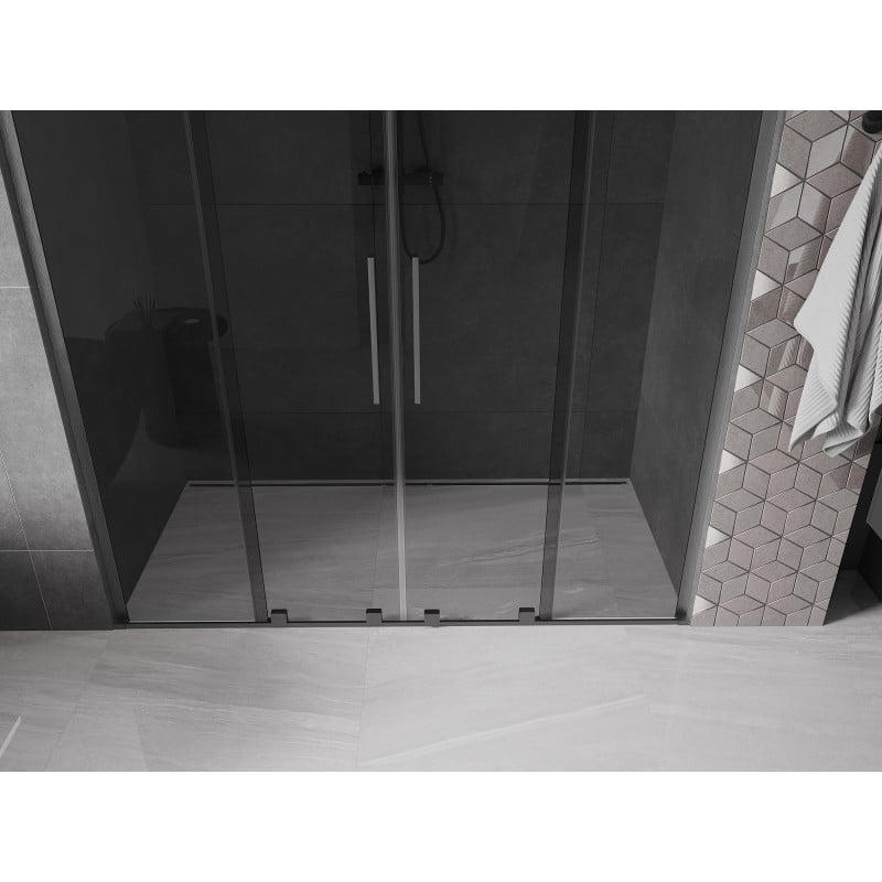 Mexen Velar L Duo Schiebeduschtür 180 cm, Graphit, Brushed Gun Gray - 871-180-003-42-66